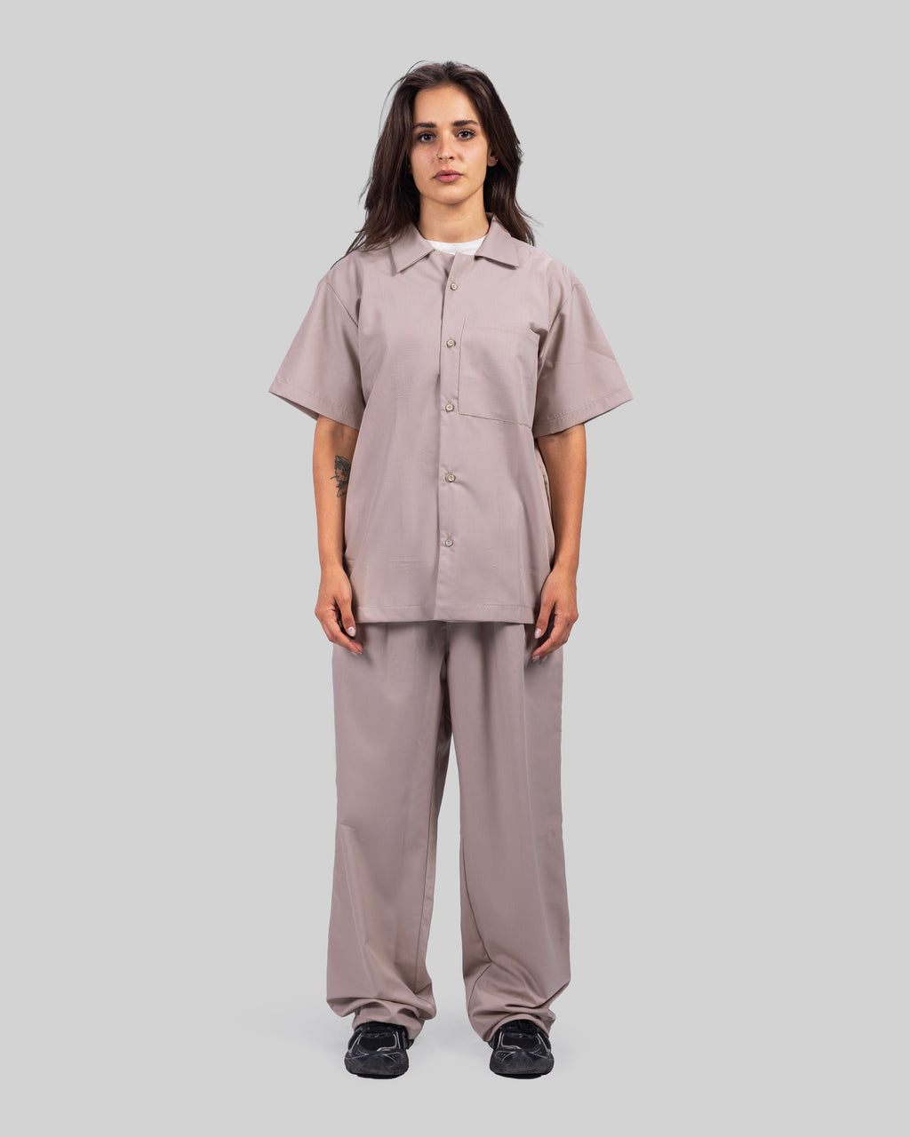 Classic Light Blue Casual Set | Relaxed Fit | Button-Up Shirt & Wide-Leg Pants
