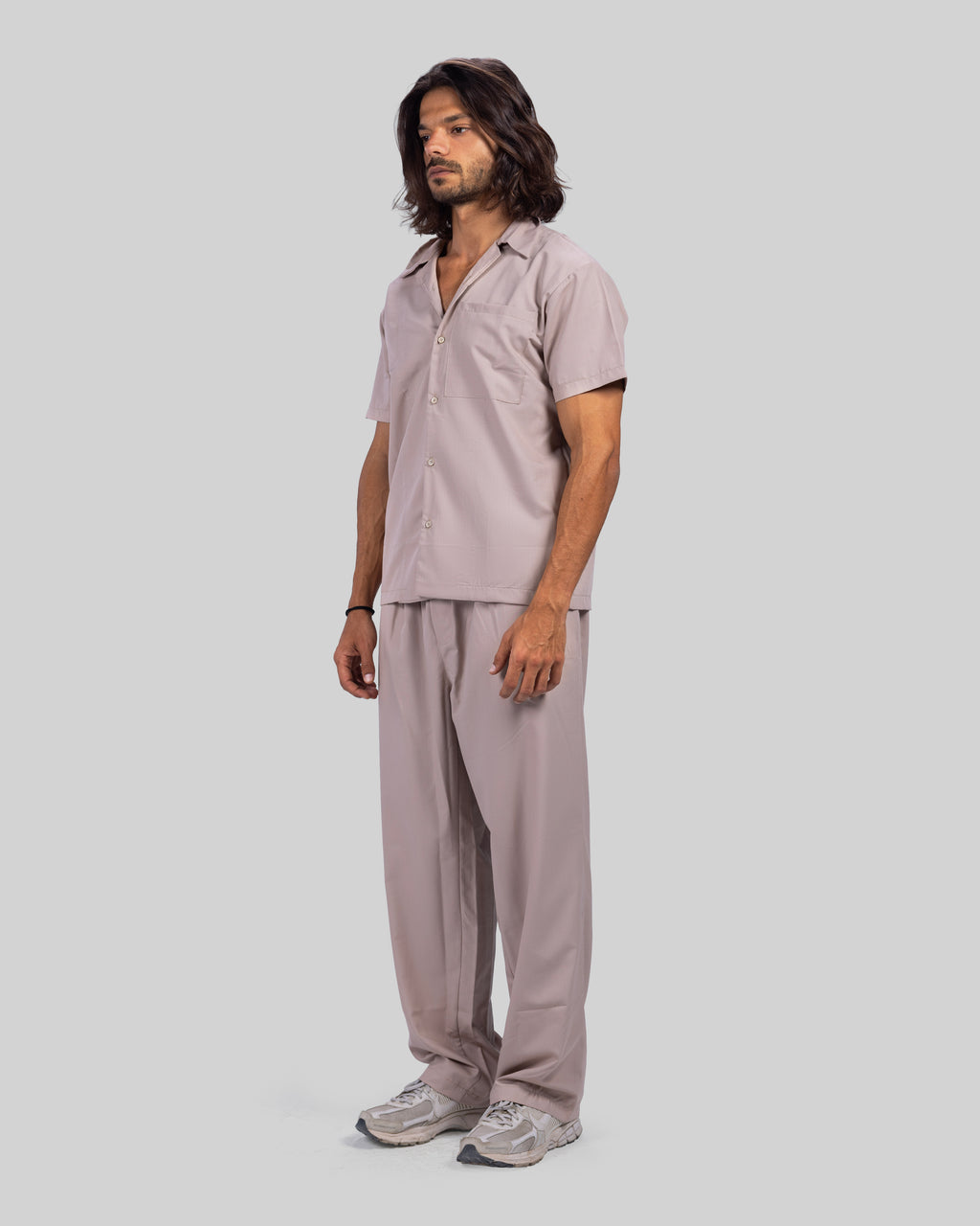 Classic Light Blue Casual Set | Relaxed Fit | Button-Up Shirt & Wide-Leg Pants